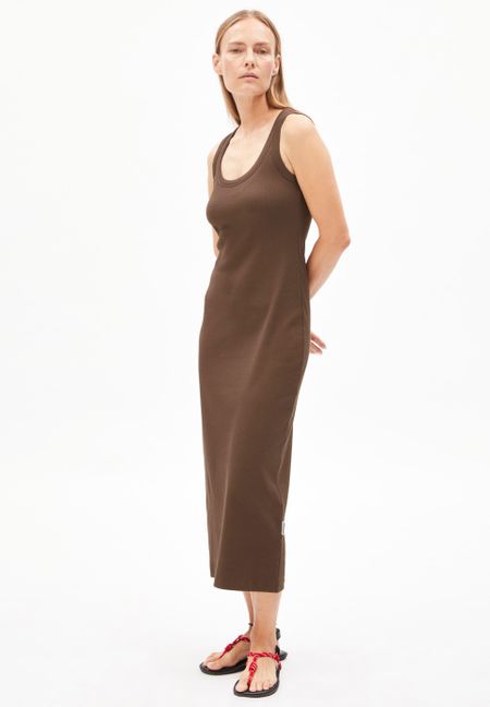Robe longue côtelée en coton bio | marron "goldaa - toasty tan"