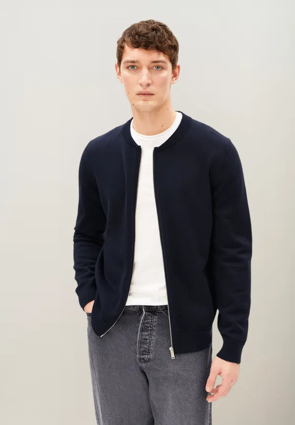 Veste maille en coton bio | marine "Agaamon knit jacket - night sky", Armedangels