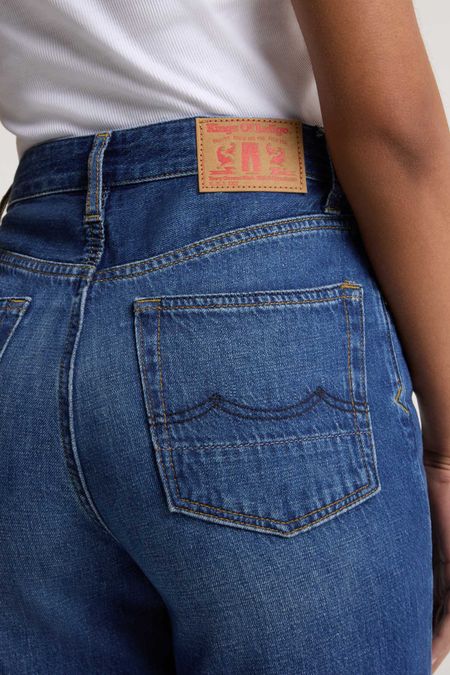 Jean droit large en coton bio et lin | bleu foncé "liora - hopcete electric dark" - Kings of Indigo