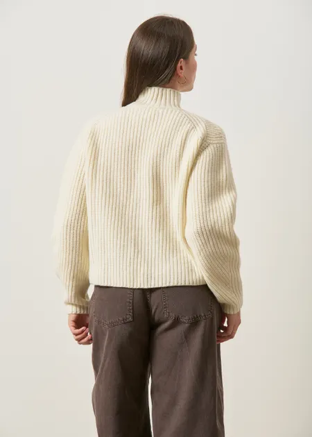 Pull col montant en côtes anglaises en laine mérinos | écru, WeDressFair, photo 5