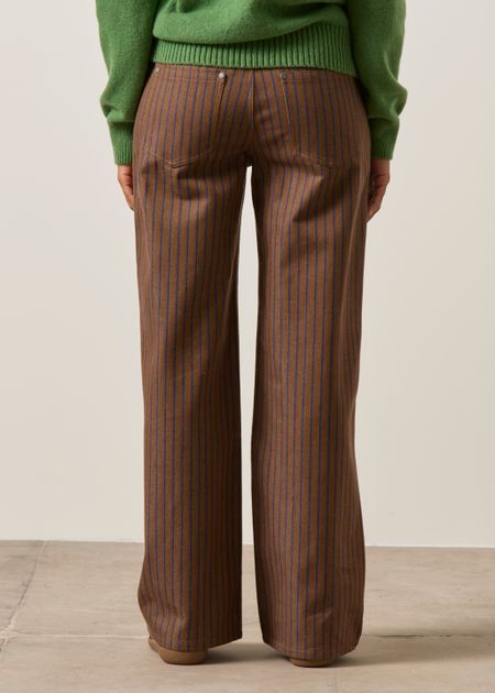 Pantalon droit en coton bio | marron "Albin stripes kettan pants - multicolor" - Thinking Mu
