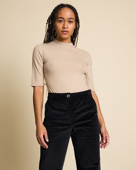 T-shirt manches courtes col cheminée amande en tencel - nina almond