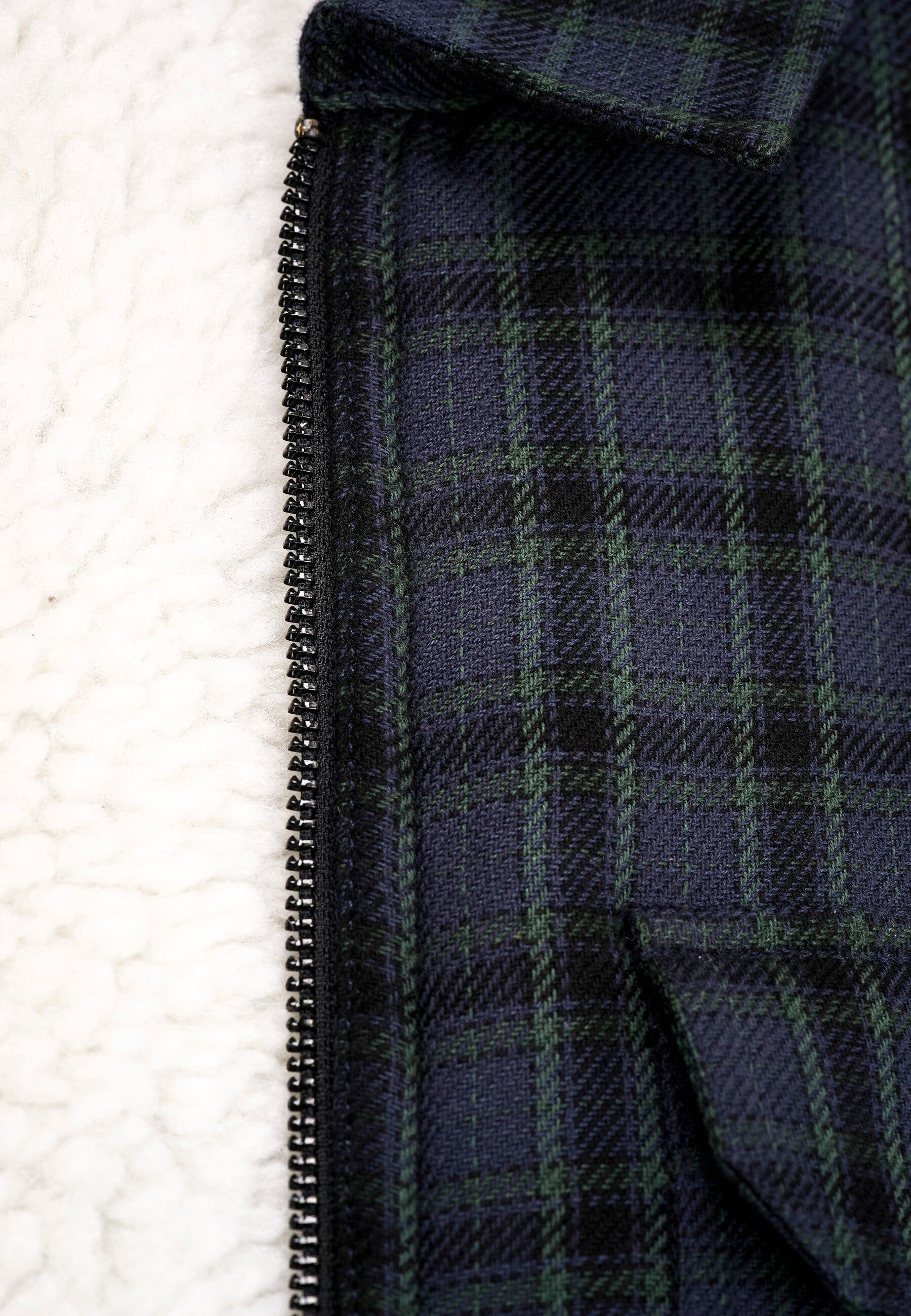 Veste bleu foncé à carreaux en coton bio et recyclé - teddy lining trekking green, Knowledge Cotton Apparel, photo 5