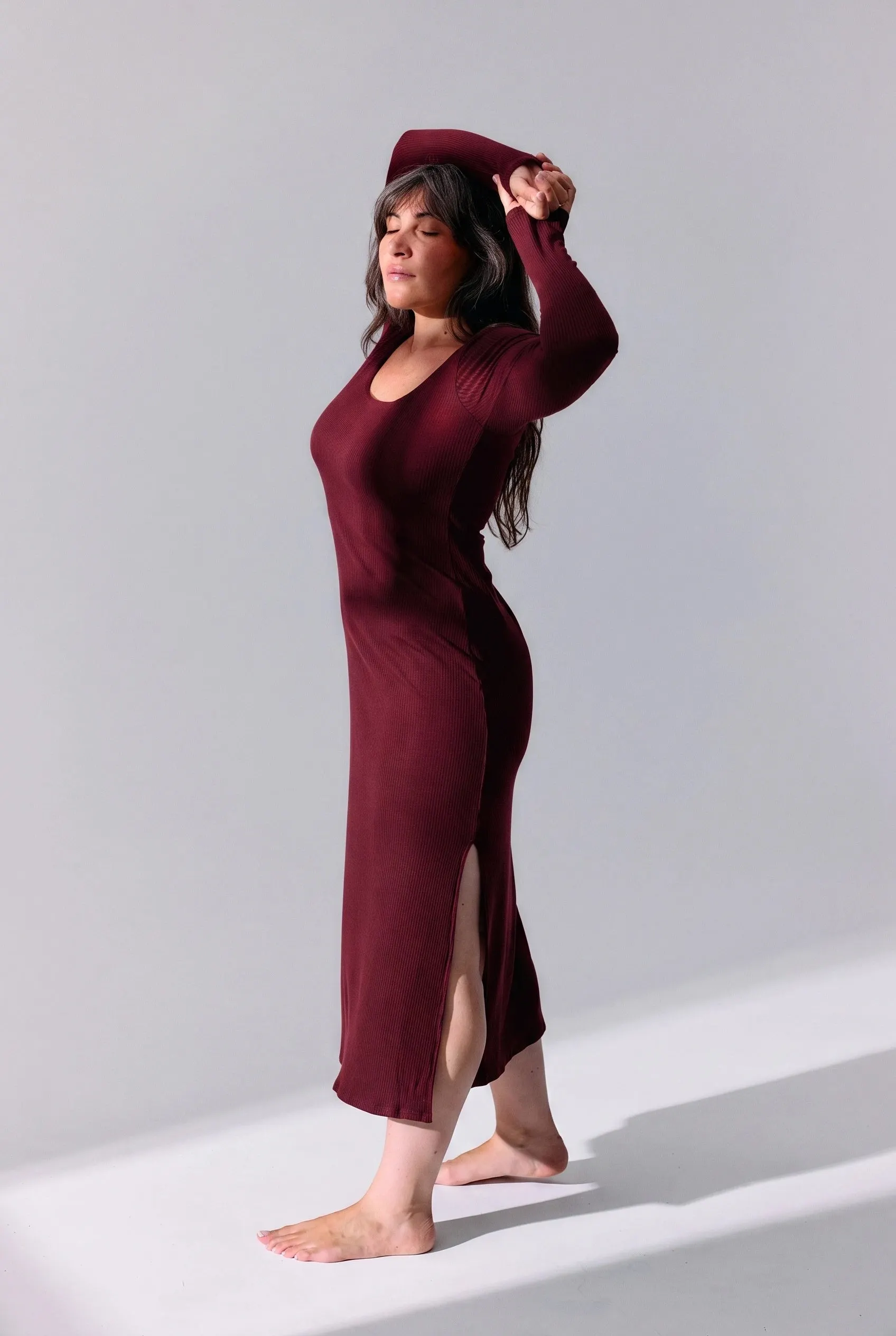 Robe réversible brassière intégrée en tencel | bordeaux "Sélène", Maline Bodywear, photo 1