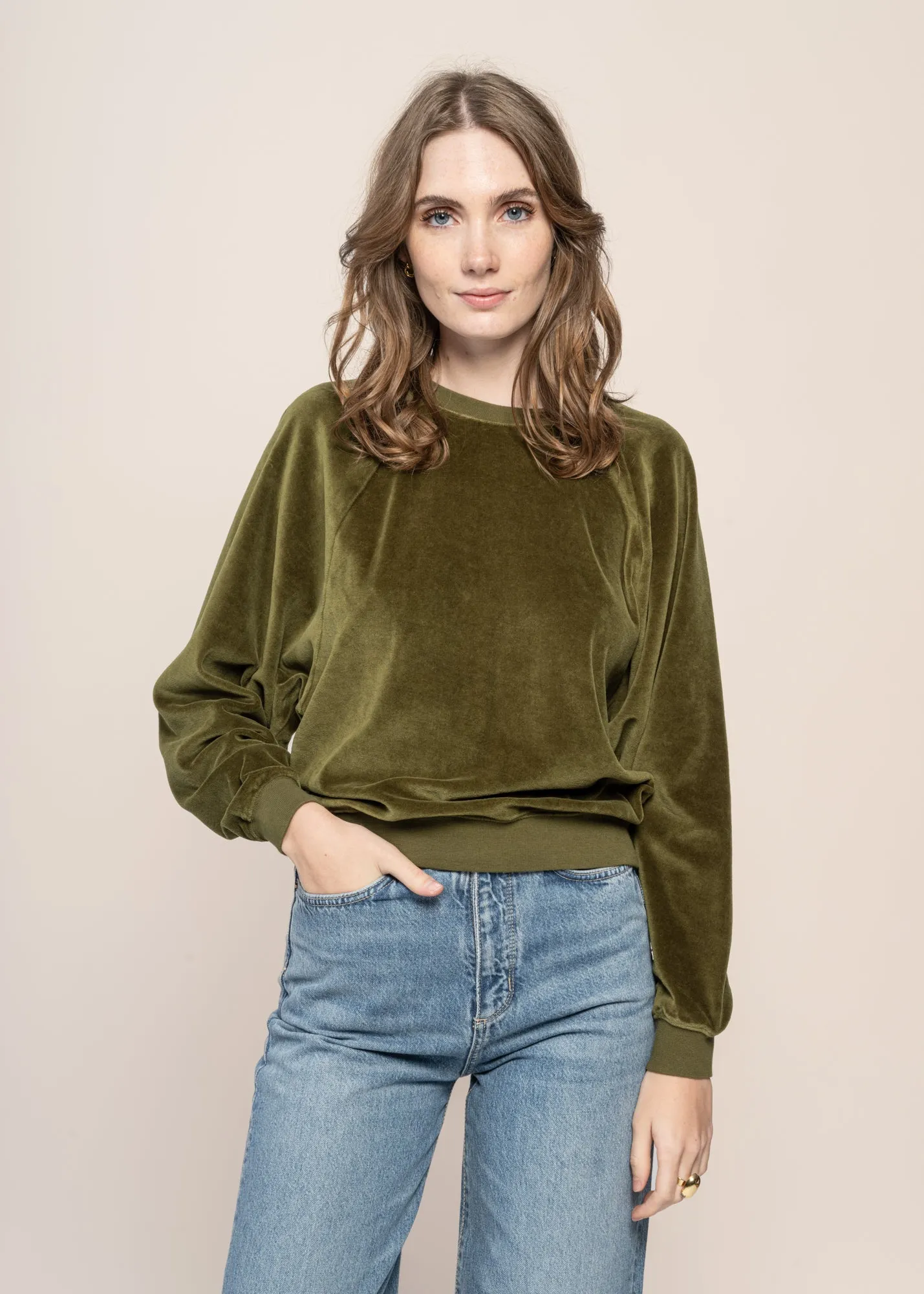 Sweat velours en coton bio | vert "raglan cotton sweatshirt", Brava Fabrics, photo 1