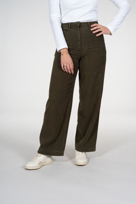 Pantalon ample kaki velours côtelé en coton bio - posey forrest night, Knowledge Cotton Apparel, photo 2