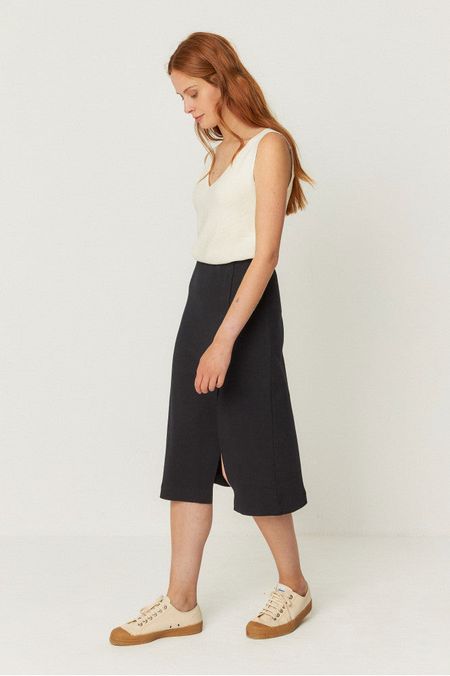 Jupe mi-longue en coton biologique | noir "baiza-gots skirt - black", SKFK, photo 2