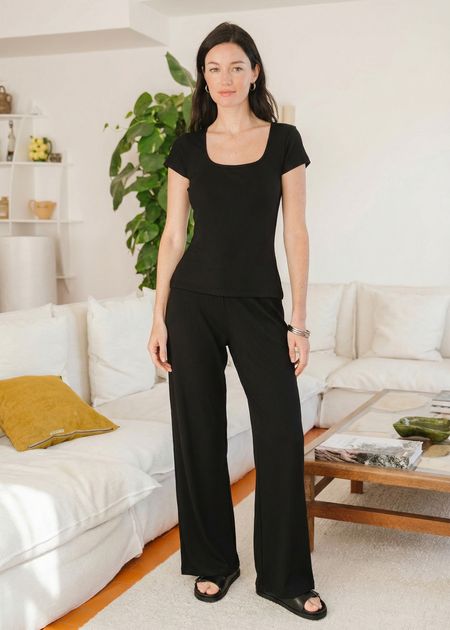 Pantalon fluide en Tencel côtelé taille élastiquée "Tania" | noir