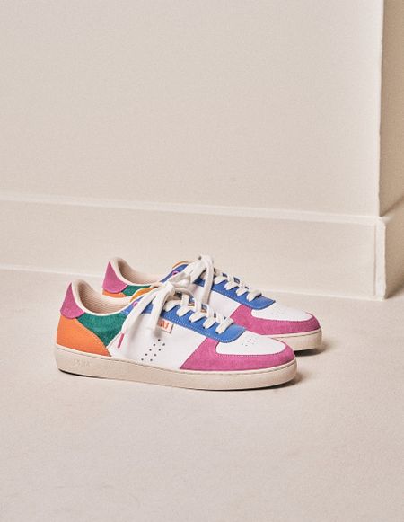 Baskets basses en suède et cuir certifié | multicolore "marie fuchsia blanc bleu"