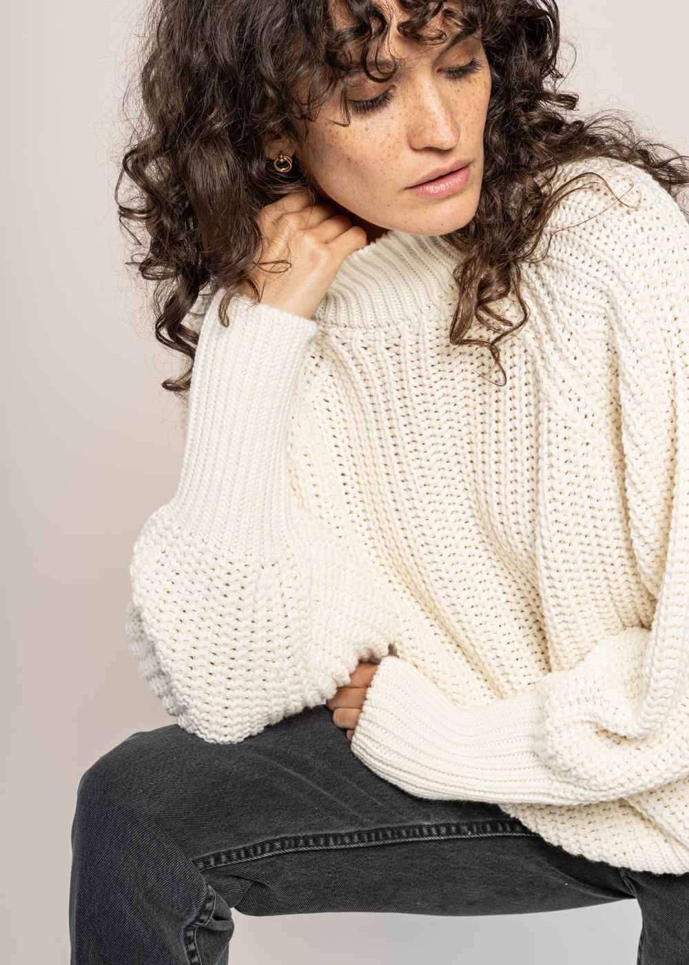 Pull maille en coton bio | écru 