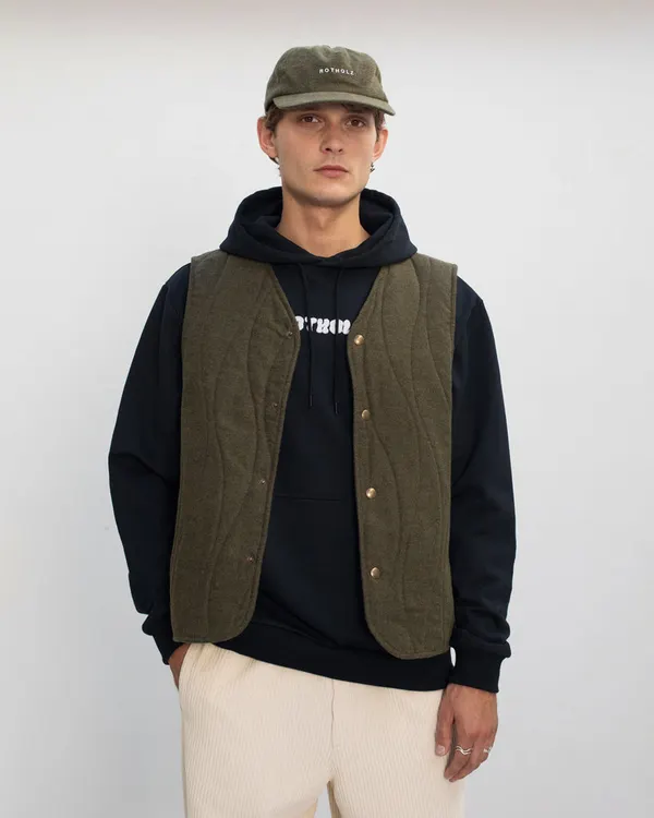 Veste sans manches matelassée flanelle en coton bio | vert "flannel quilt vest - moss green", Rotholz