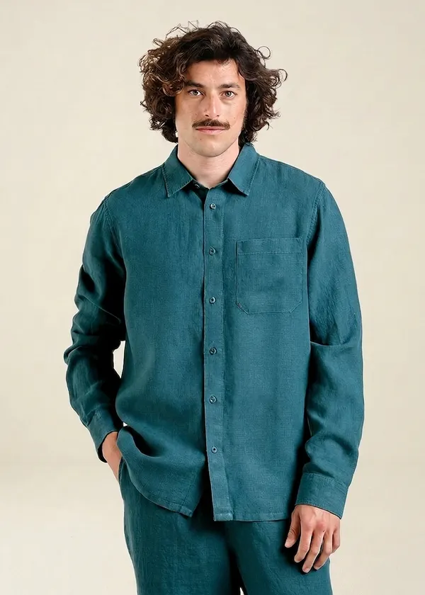 Chemise en lin | bleu canard "Shirt rute linen mediterranea green", Dedicated