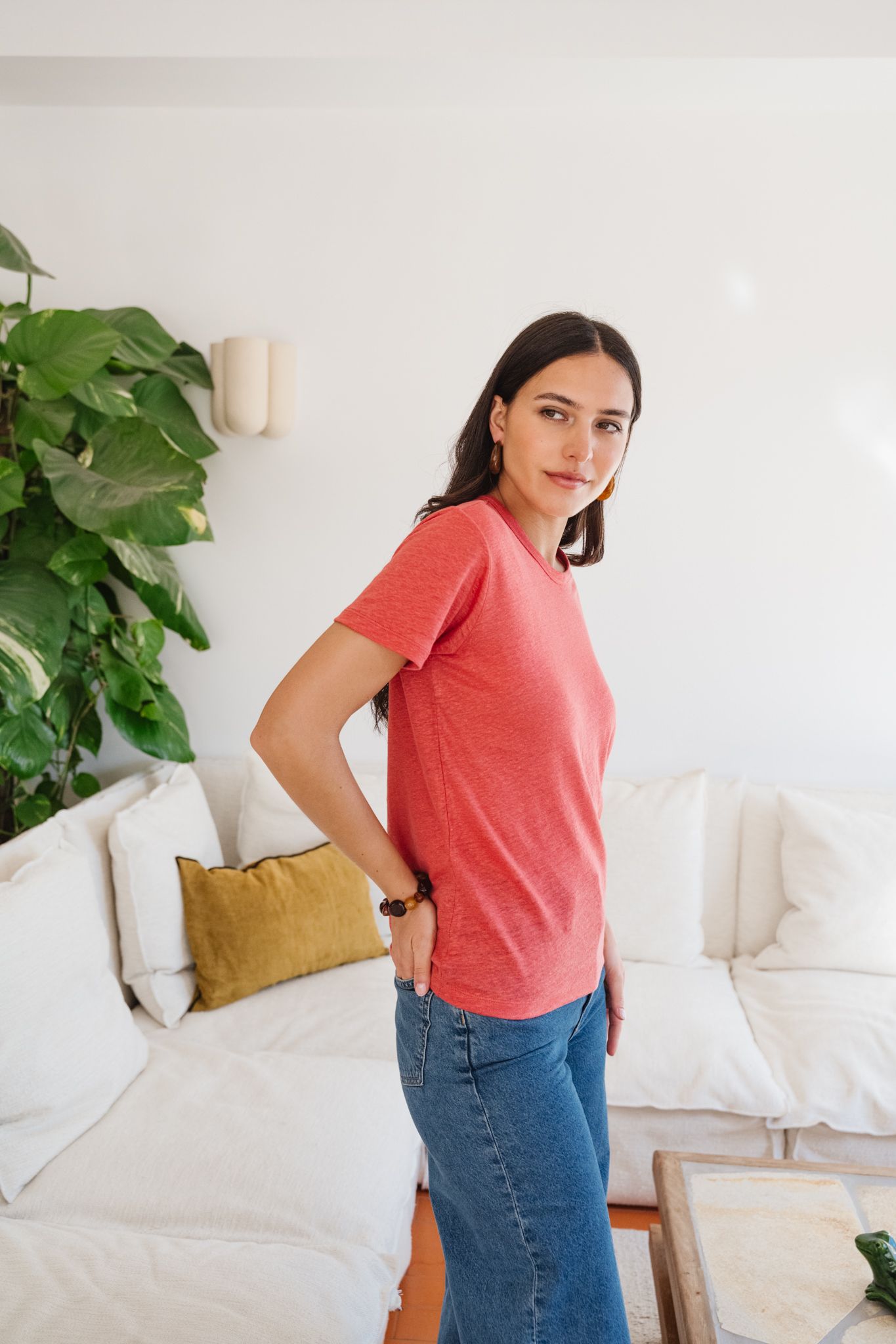 T-shirt lin upcyclé | corail, WeDressFair, photo 4