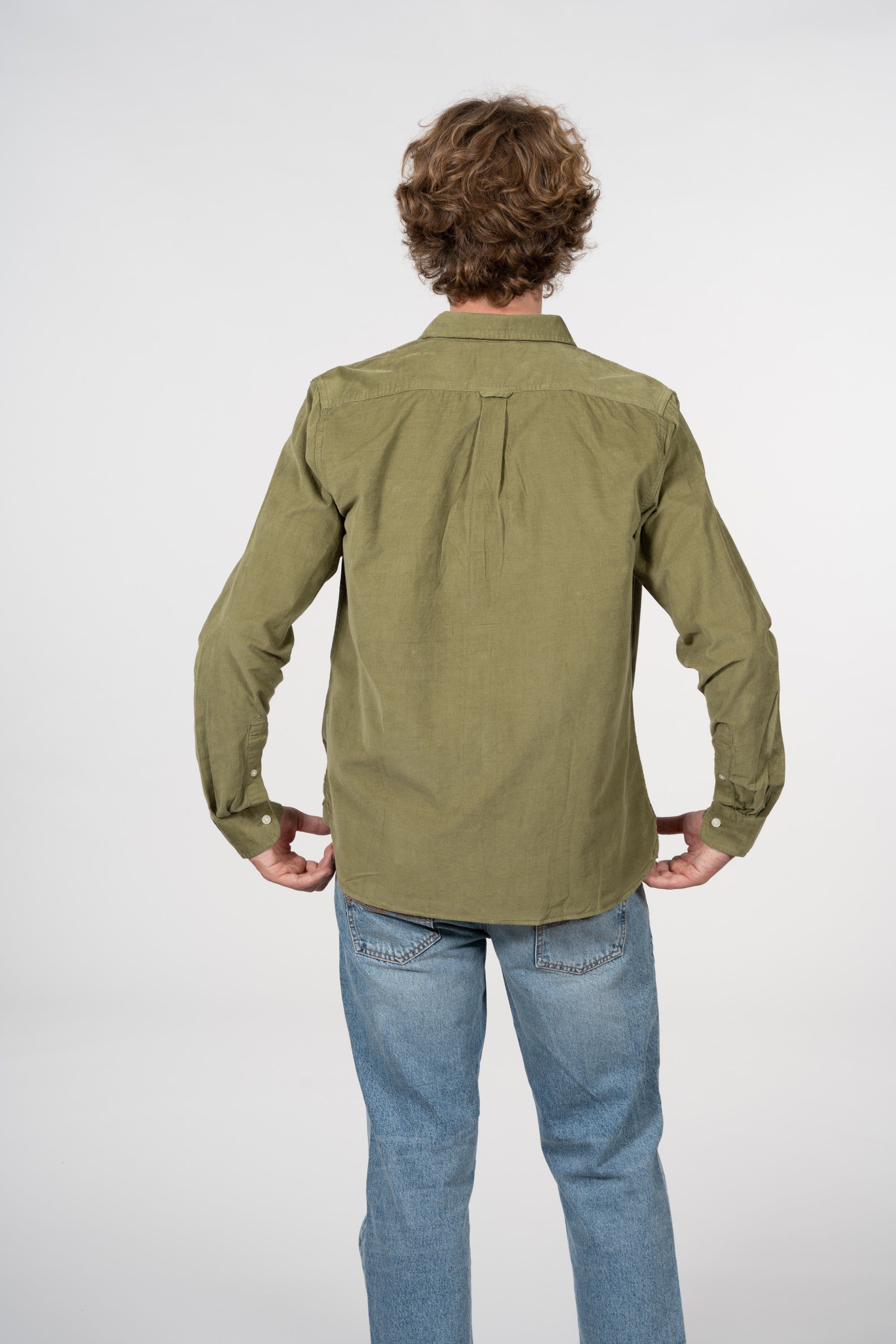 Chemise en velours fin verte en coton bio - elder capulet olive, Knowledge Cotton Apparel, photo 5