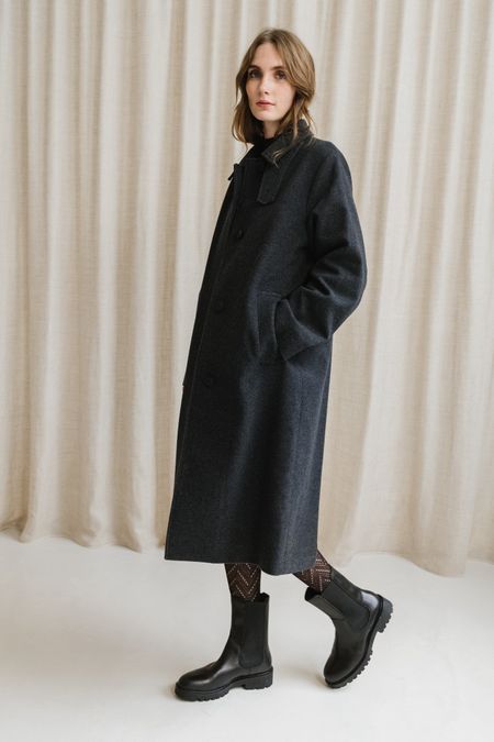 Manteau long en laine bio | gris foncé "vaanoise wool - steel melange"