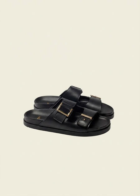 Sandales en cuir certifié | noir "ampio - cuir noir"