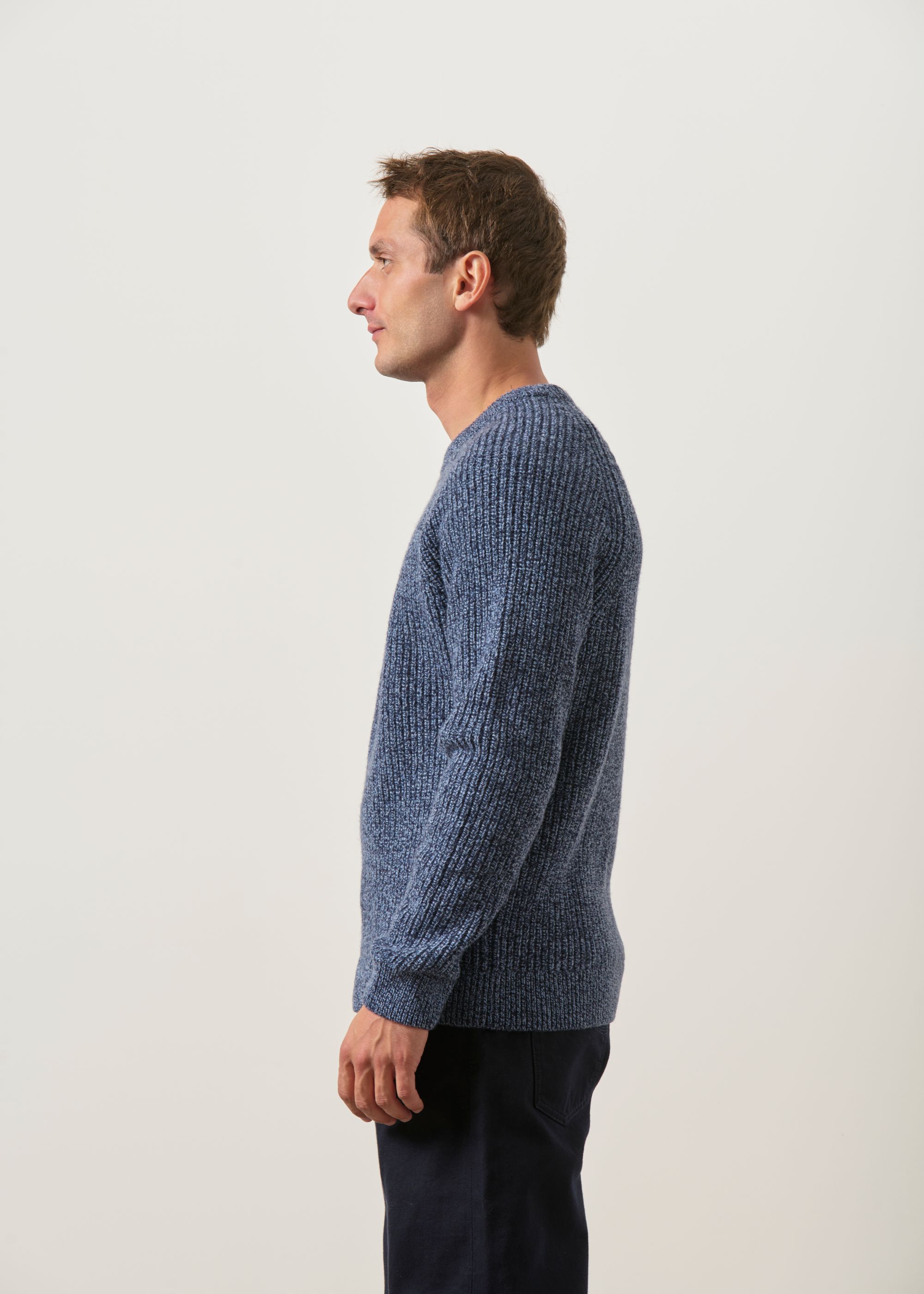 Pull raglan côtes anglaises en laine mérinos | bleu chiné, WeDressFair, photo 3