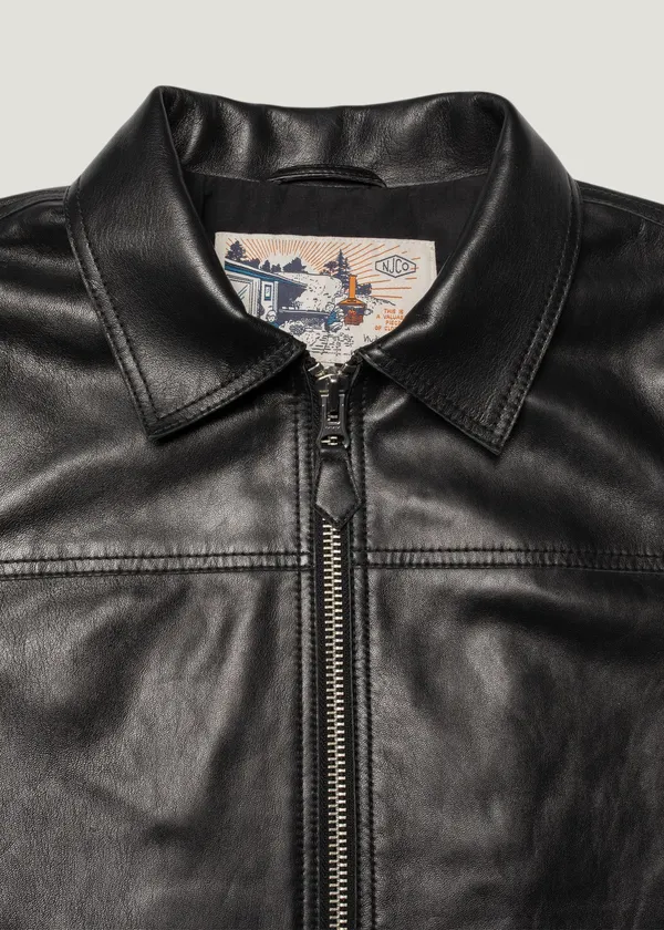 Veste en cuir tannage semi végétal | noir "anja zip jacket leather - black", Nudie Jeans