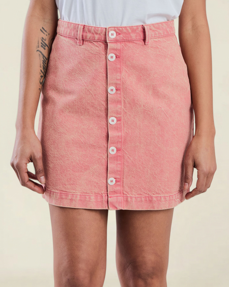 Jupe denim en coton bio | rose "Washed denim mini skirt pink" - Brava Fabrics