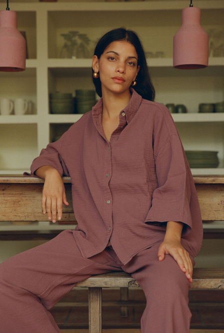 Haut de pyjama en coton biologique | mauve "mimosa"