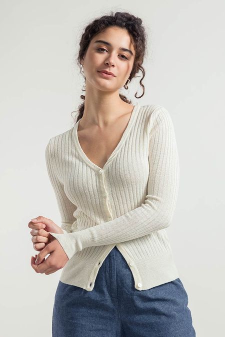 Cardigan en soie recyclée | écru "realma"