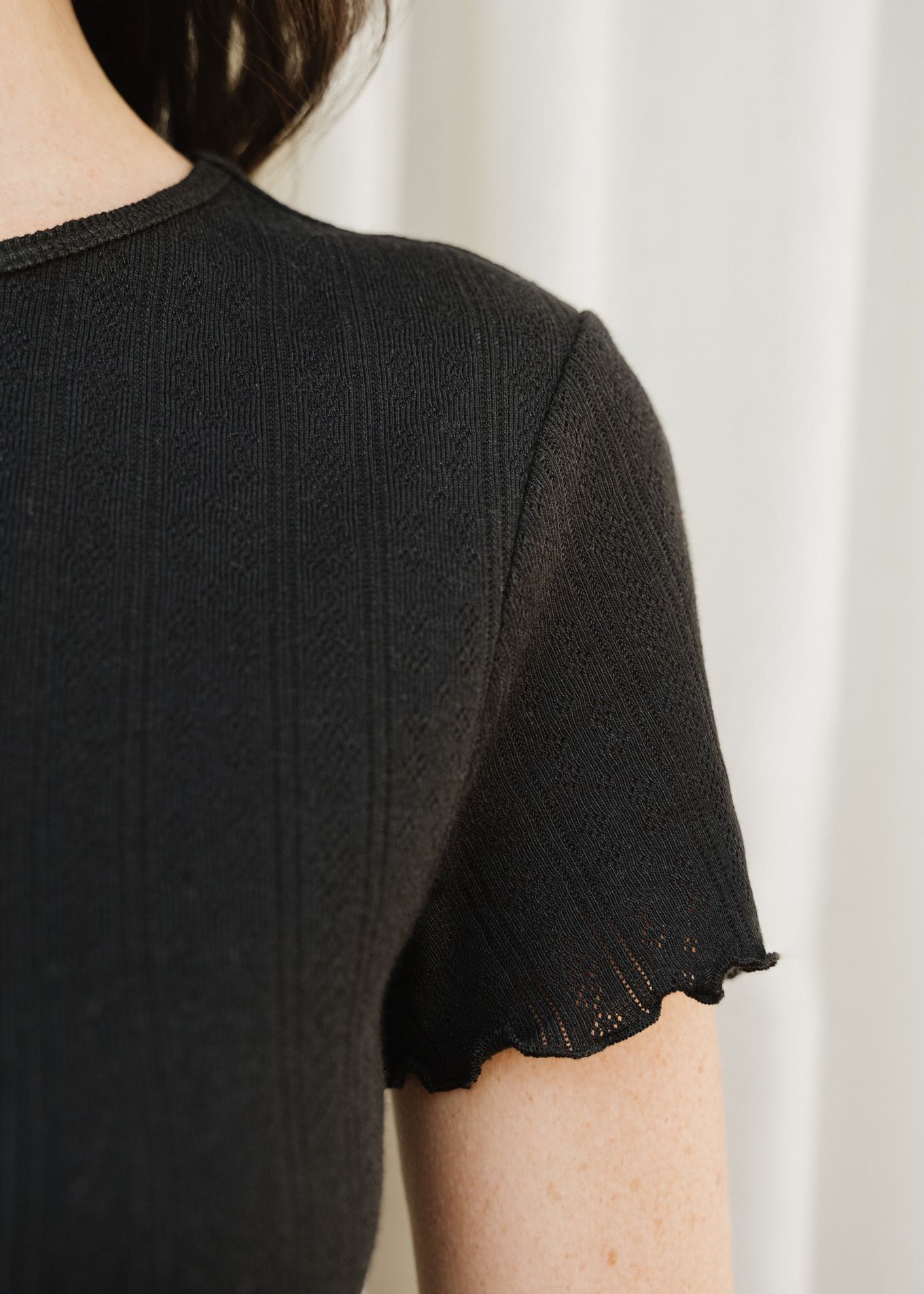 T-shirt pointelle upcyclé | noir, WeDressFair, photo 2