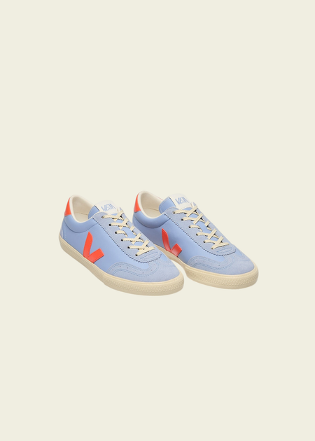 Baskets en cuir | bleu "volley - olympe orange fluo calcaire" - Veja