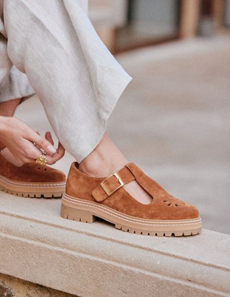 Derbies en cuir certifié | camel "derbies romane ajourée - suède ambre"