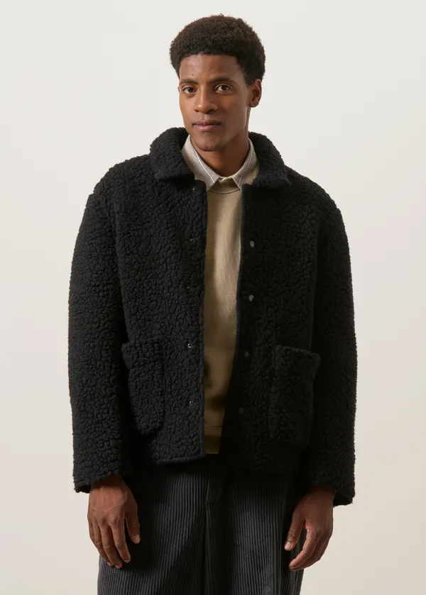 Veste Sherpa en laine et coton bio | noir "Sherpa jacket - true black", Rotholz