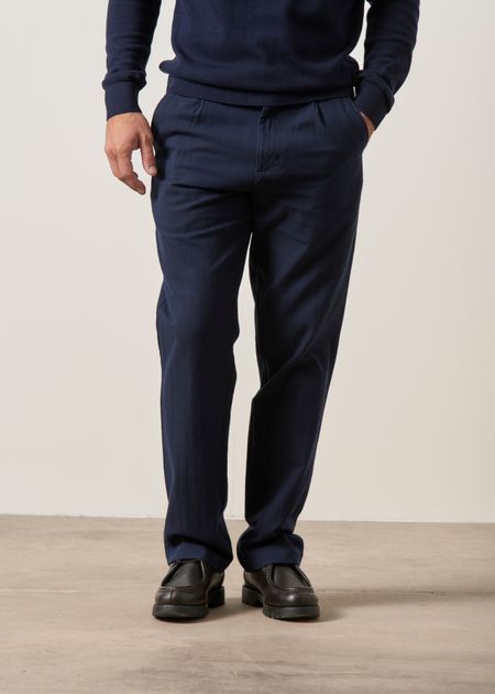 Pantalon droit flanelle en coton bio | bleu "chuck regular flannel pants night sky", Knowledge Cotton Apparel