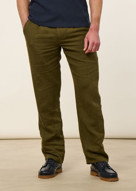 Pantalon en lin bio | vert olive "loose linen pant burned olive" - Knowledge Cotton Apparel