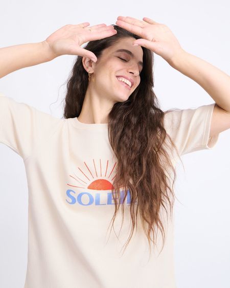 T-shirt en coton bio gaufré | crème "soleil" - émoi émoi