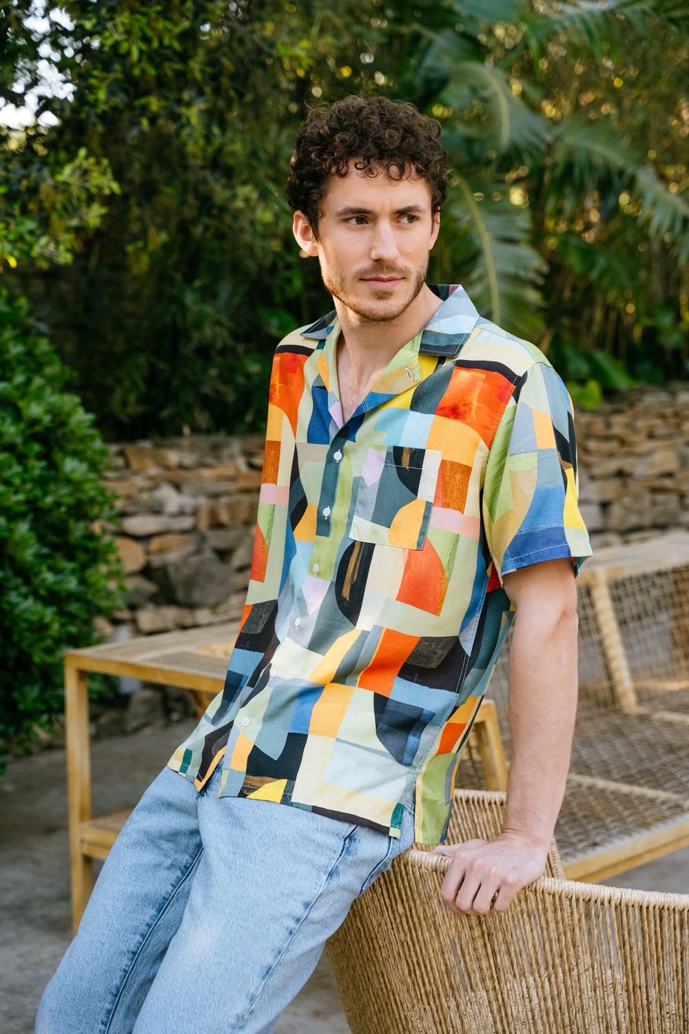 Chemise homme cubes multicolores cintrée