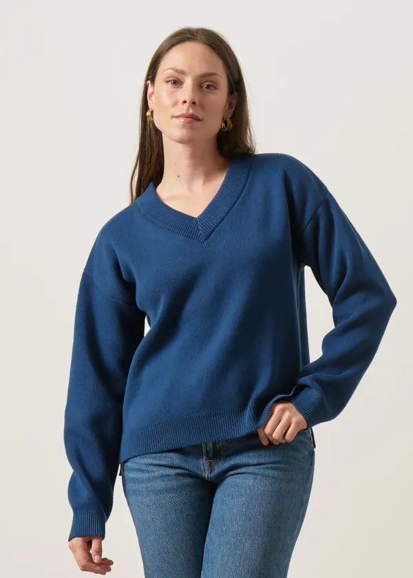 Pull col v en coton bio | bleu, WeDressFair