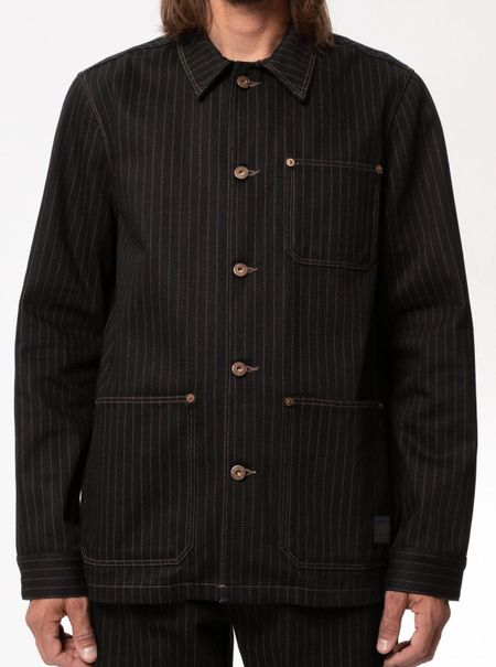 Veste de travail brut rayé en coton bio - barney hickory jacket