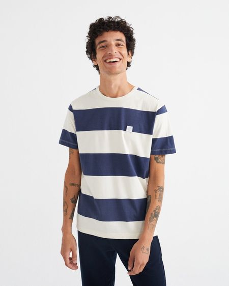 T-shirt rayé blanc et marine en coton bio