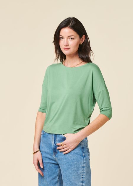 T-shirt manches 3/4 en modal | vert "zur-3 t-shirt - basil green" - SKFK