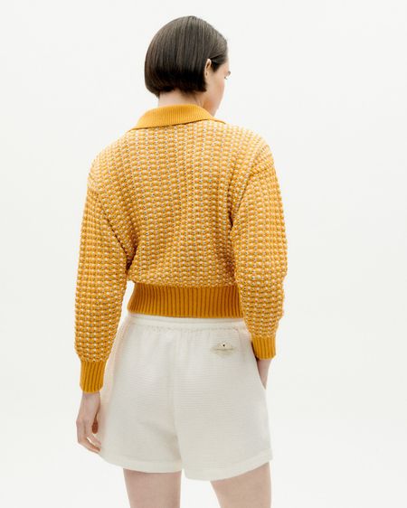 Short texturé en coton bio | blanc "undyed loop geranio shorts" - Thinking Mu