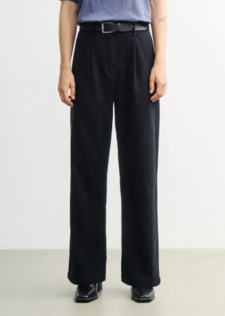 Pantalon taille haute flanelle en coton biologique | noir "Flannel pantalone - true black", Rotholz