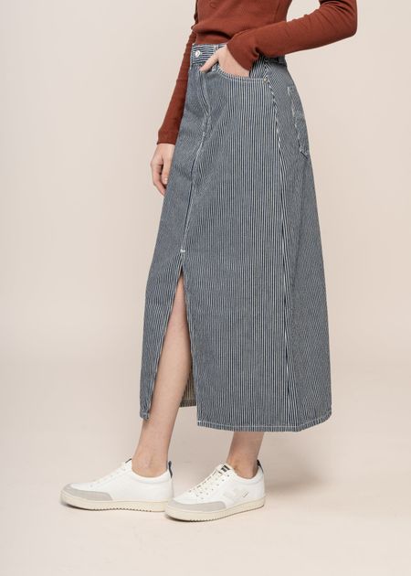 Jupe denim en coton bio | rayée "anna hickory striped skirt blue/offwhite" - Nudie Jeans
