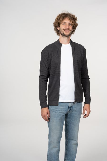 Gilet zippé gris en coton bio - field dark grey melange, Knowledge Cotton Apparel, photo 2