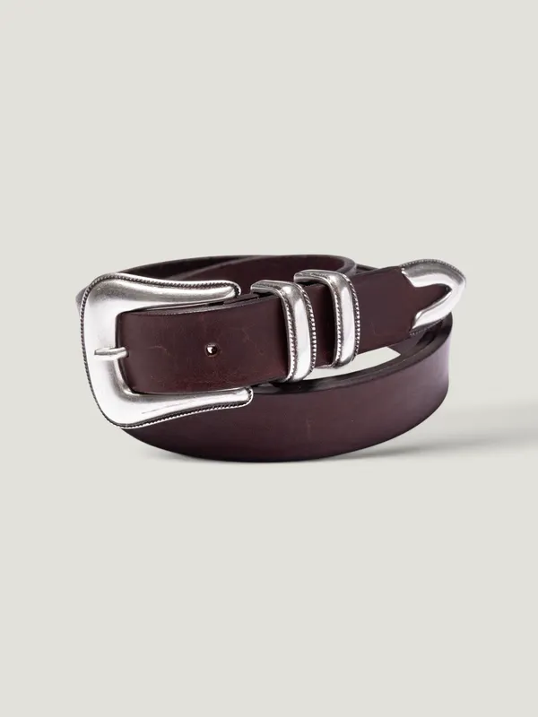 Ceinture en cuir tannage végétal | marron "western silver belt - dark brown", Nudie Jeans