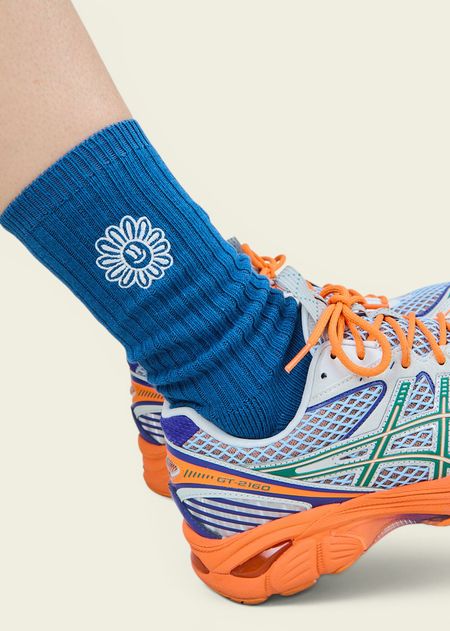 Chaussettes en coton biologique | bleu "Asis percales daisy socks blue - blue" - Brava Fabrics