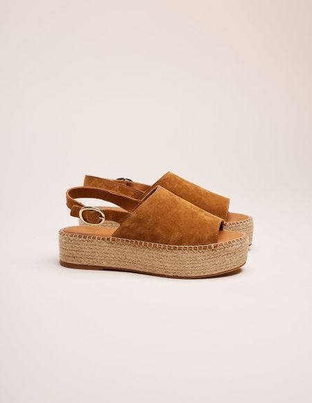 Espadrilles plateforme en cuir certifié | marron "espadrilles maya - suède ambre" - Odaje ex M.Moustache