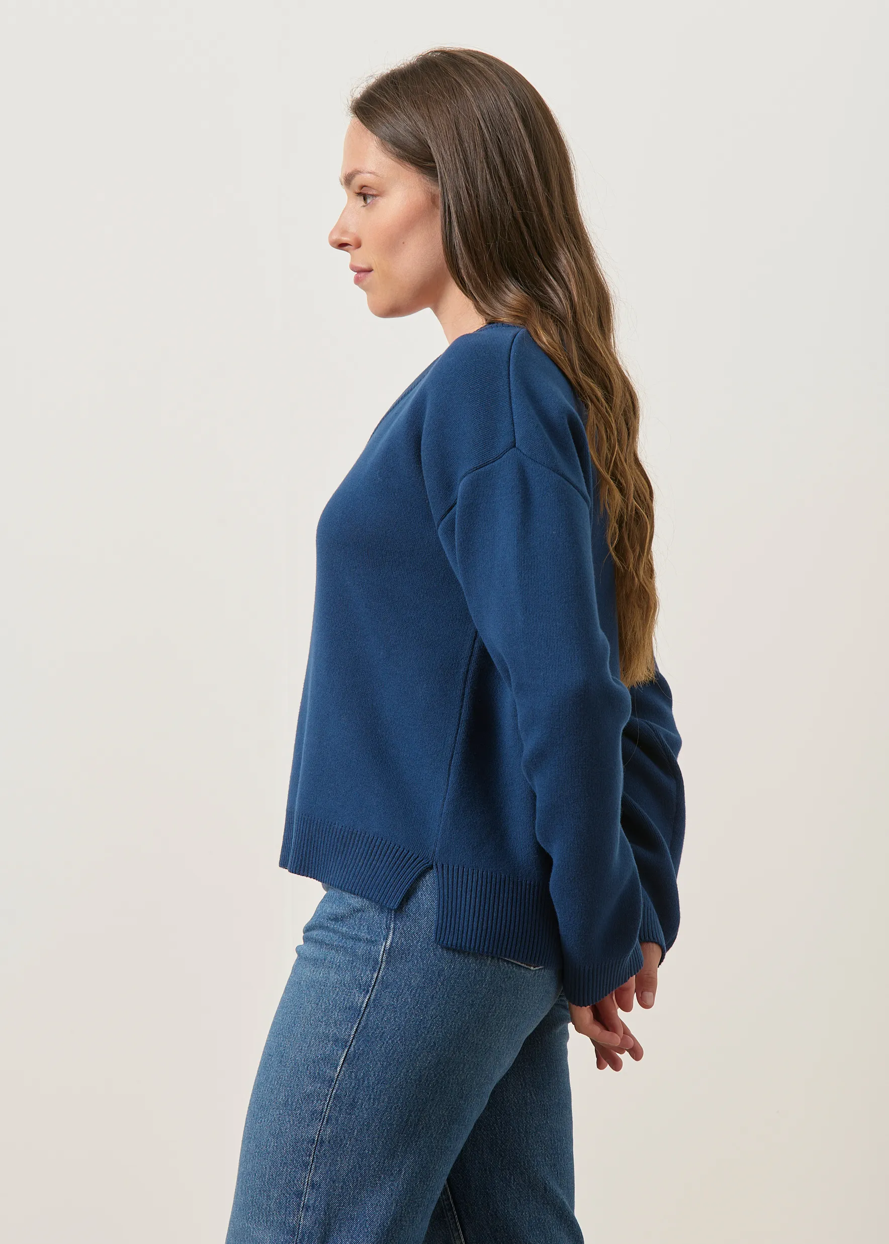 Pull interlock col v en coton bio | marine, WeDressFair, photo 5
