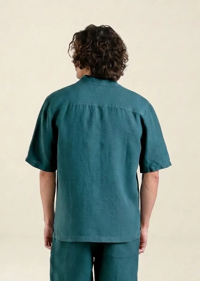 Chemise manches courtes en lin | bleu canard "Shirt marstrand linen mediterranea green", Dedicated, photo 3
