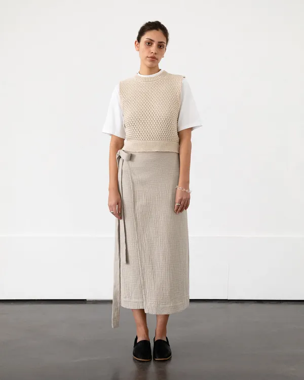 Jupe portefeuille en gaze de coton bio | écru "wrap skirt - washed sand", Rotholz