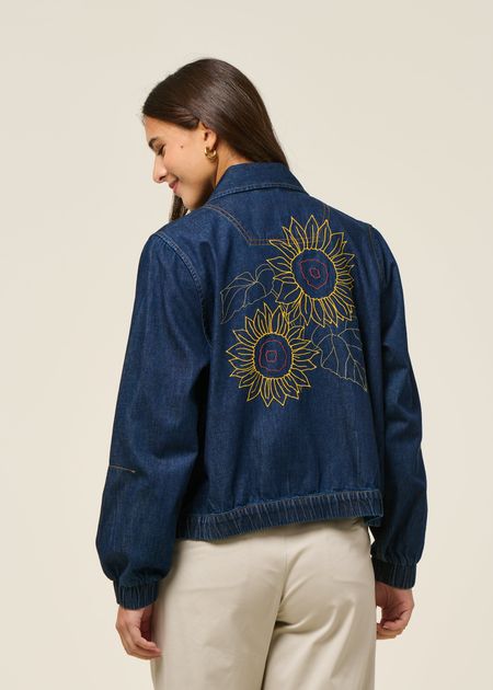 Veste denim brodé en coton bio | bleu "Jacket sunna denim dark blue" - Dedicated