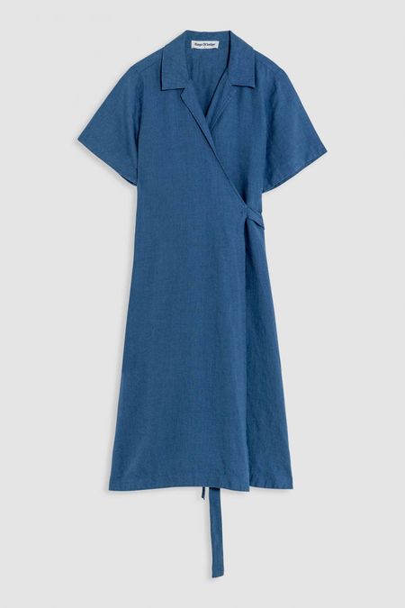 Robe portefeuille en lin | bleu "thyra dark blue" - Kings of Indigo