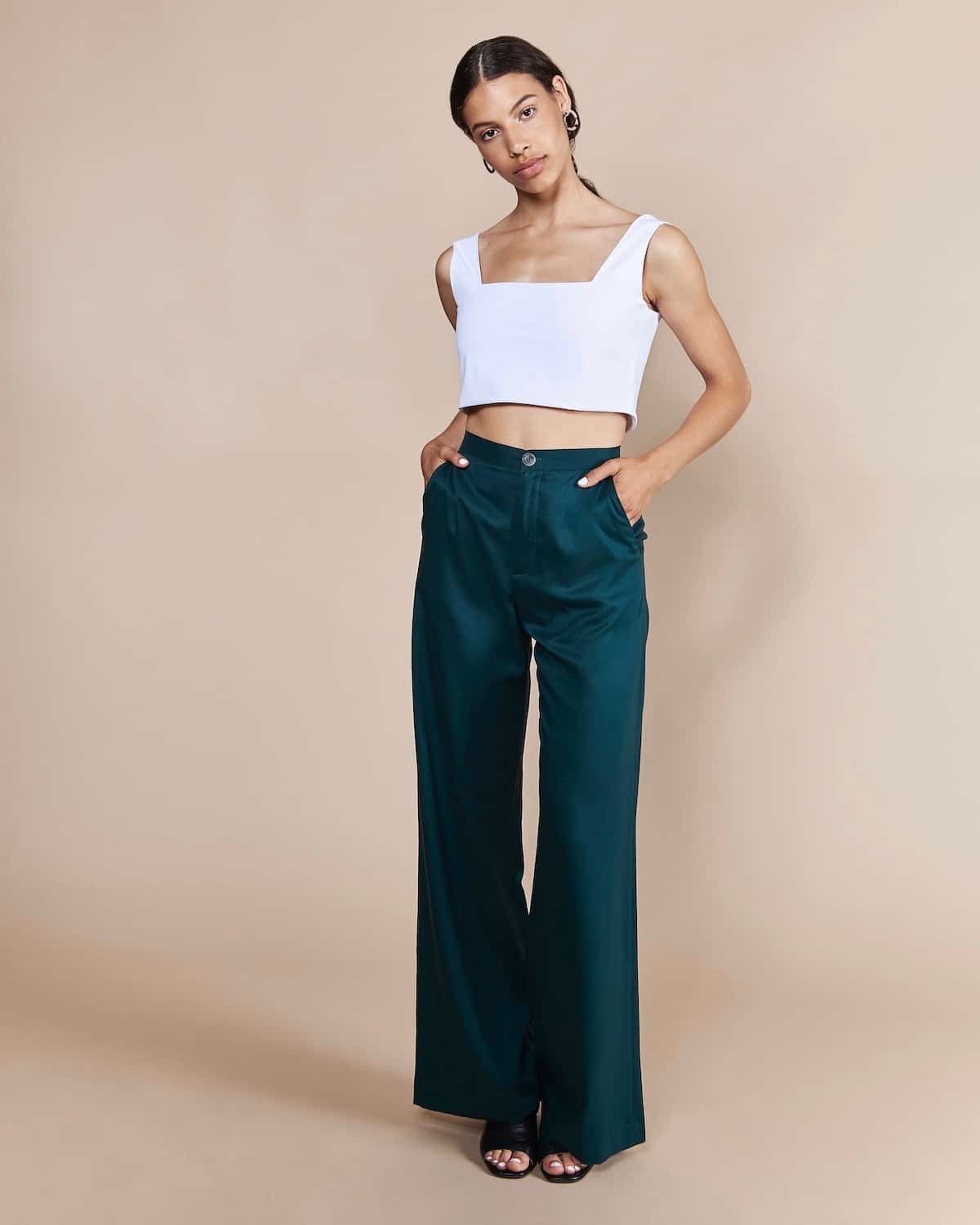 Pantalon large vert émeraude en tencel - arouca, Jan'n June, photo 2